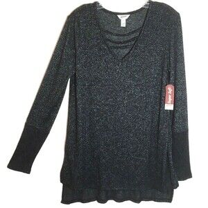 ARIZONA JEANS sz M Cozy Soft Comfy Relaxed Smooth Knit Long Tunic Top Keyhole